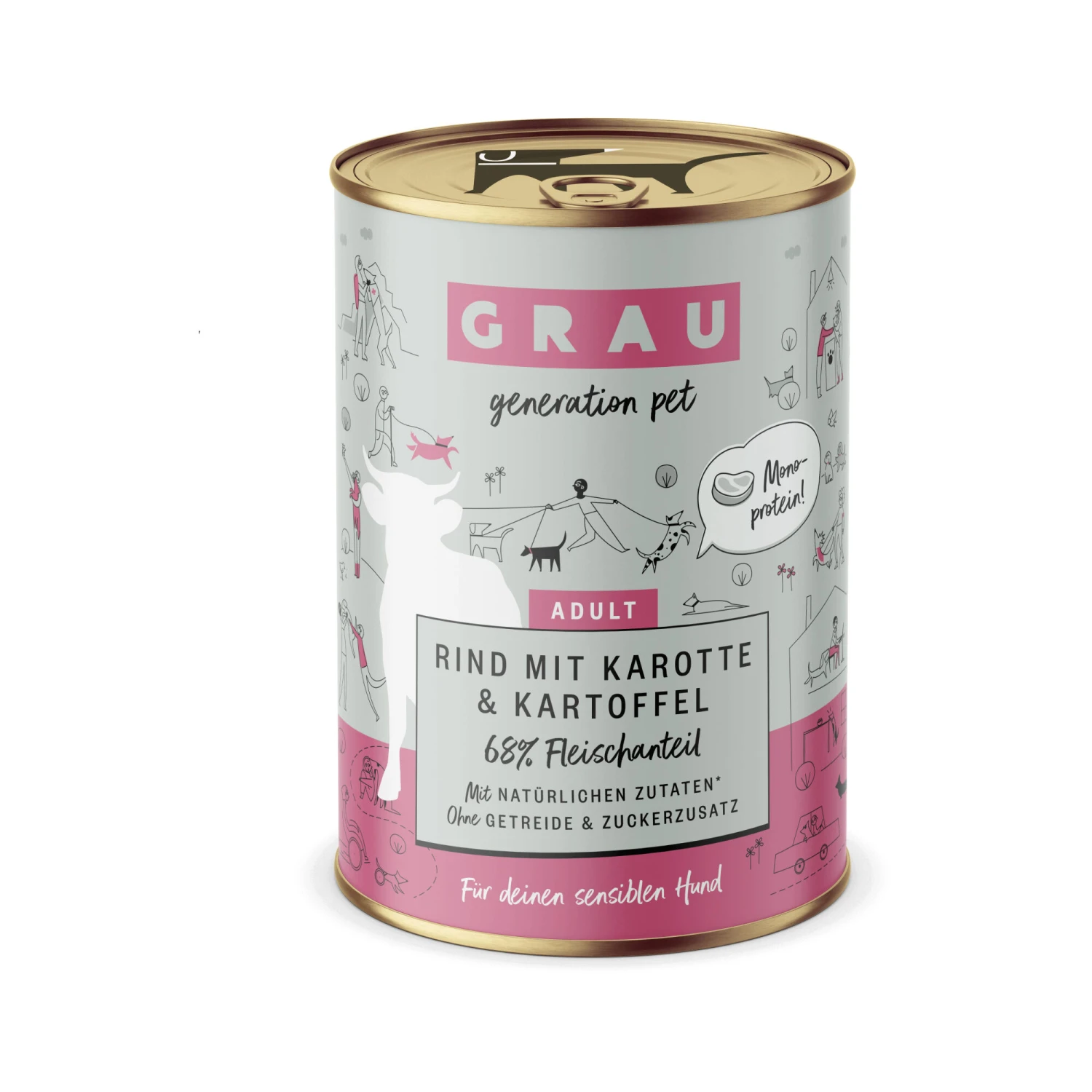 Grau Adult Graanvrij Hondenvoer - Rund Met Wortel En Aardappel - Blik